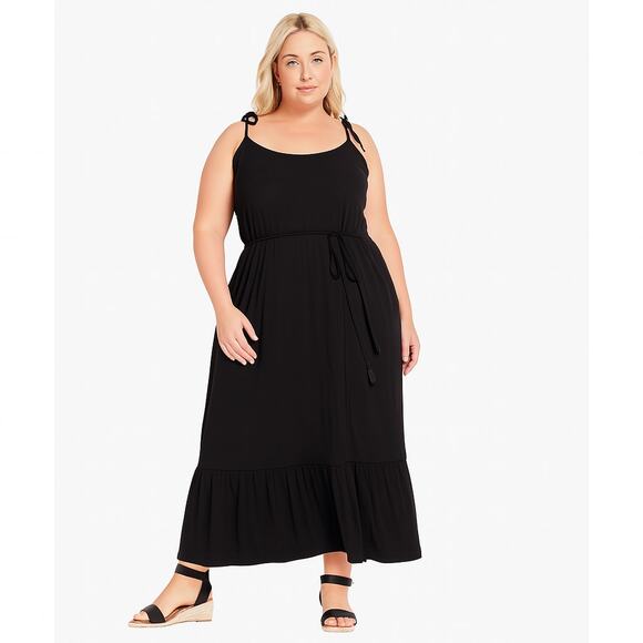 City Chic Maxi Tropical Escape Black Size M 18‎ Sundress Sleeveless - Picture 1 of 5